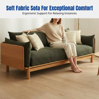 Nordic Solid Wood Sofa, Modern Minimalist Fabric Couch, Living Room Set, Walnut Wood, Removable Cover