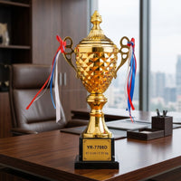 Gold-Colored Trophy Cup with Lid Lidded Trophy Cup with Name Plates Metal Award Engravable for Winners, Athletes, Students, Sports Tournaments