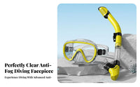 Tempered Glass Lens Snorkel Set Adjustable Strap Anti-Fog Diving Mask Set Ergonomic Fit for Snorkelers, Beginners, Beach, Vacation, Swimming