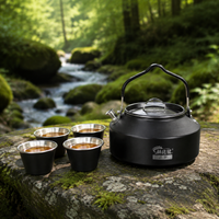 Stainless Steel Tea Set, Portable, Camping, Outdoor, Travel, 5-Piece Set, With Mesh Tea Strainer, Includes Foldable Stove, With Storage Case