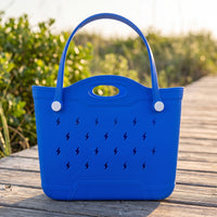 Waterproof EVA Tote Bag Perforated Beach Tote Bag Structured Washable for Women, Pool, Summer Outings