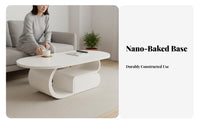 Dual-Level Oval Coffee Table Minimalist Design Household Furniture With Storage Shelf Small Space Solution