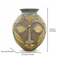 Abstract Face Vase Floral Leaf Patterns Face Relief Vase Flared Opening House Decoration