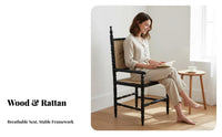 Cane Rear Dining Chair Woven Rearrest Cane Rear Armchair Sturdy Wood Frame Vintage & Design for Homeowners, Living Room, Cafe