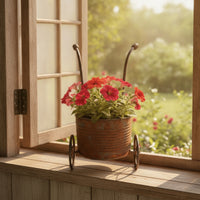 Iron Planter Cart Rustic Metal Planter with Wheels Weathered   with Wheels for Gardeners