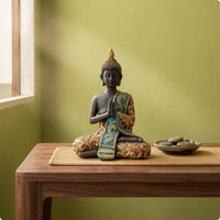 Meditating Buddha Figurine Resin Seated Zen Statue Ornate