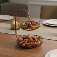 Two Tier Fruit Stand Ventilated Double Layer Fruit Rack Black Finish