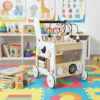Anti-Tip Wooden Baby Stroller Bead Maze Activity Stroller Multifunction Walking Aid Multifunctional for Toddlers, Babies, Indoor