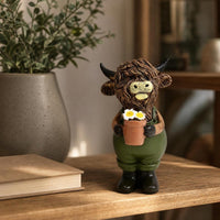 Scottish Cow Statue with Flowerpot | Adorable, Whimsical, Scottish cow Figurine, for Garden