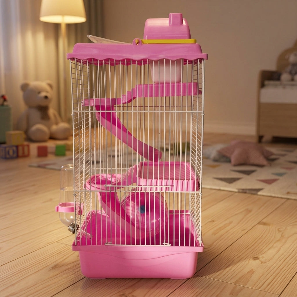 Castle Hamster Cage and Multi-Level Hamster Habitat, Three-Layer Modern Style Dwarf Animal Travel Carrier Habitat with a Solid Foundation