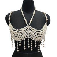 Handmade Beaded Body Chain with Faux Metal Chest Chain for Women