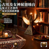 古埃及女神伊西斯展翅烛台复古树脂摆件家居装饰创意香薰蜡烛台