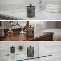 Qtip Holder Acrylic Vanity Organizer with Lid Diamond-Texture Swab Holder for Washroom Counter, Dressing Table