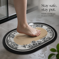 Diatomaceous Earth Floral Bath Mat, Non-Slip Absorbent Quick Dry Doormat for Bathroom Entryway