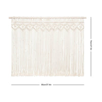 Macrame Tapestry with Wooden Rod Fringe Wall Tapestry Warm for Bedroom