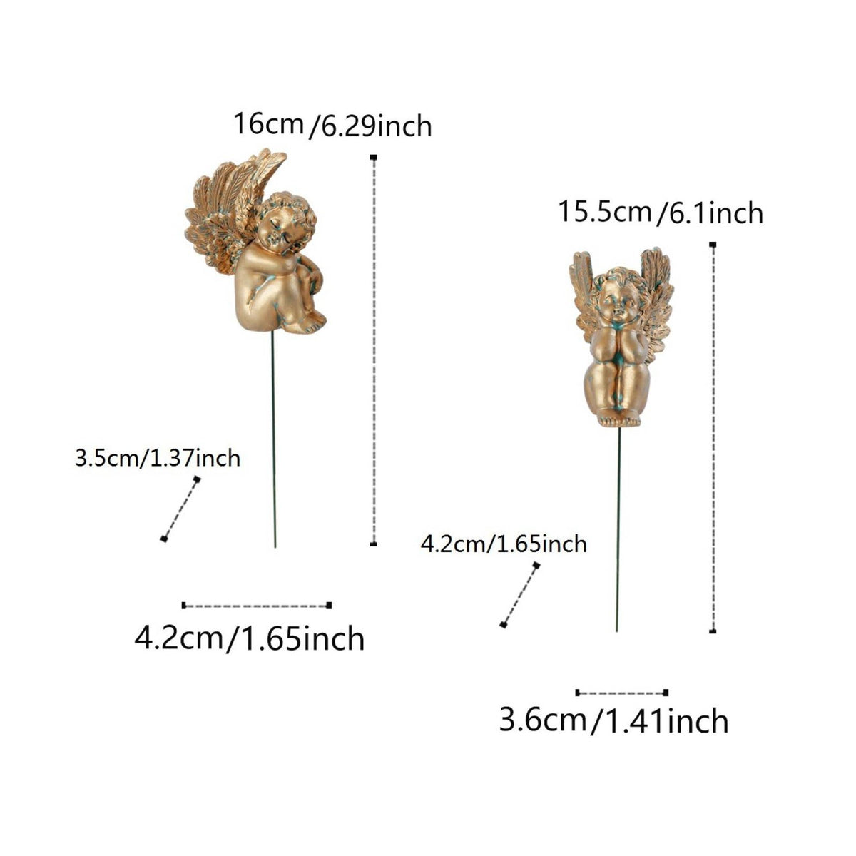 2 Pieces Bronze Cherub Stake Holiday Gift Cherub Garden Stake for Courtyard