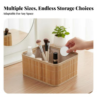 Bamboo Weave Basket Woven Desktop Storage Bin Versatile Desktop Organizer Box for Bedroom, Washroom