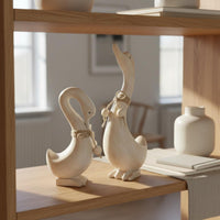 2 Pieces Wooden Duck Couple Figurines Distressed Finish for Desktop, Windowsill