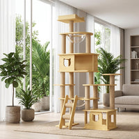 Space Capsule Cat Bed and House with 5-Level Density Board, Multi-Level Climbing Frame Featuring 3 Enclosed Condos for Interactive Indoor Play