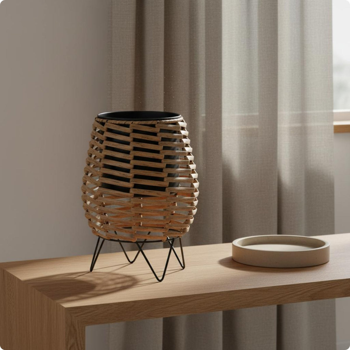 Wicker Basket Plant Stand Waterproof Woven Planter Rustic Charm for Indoor