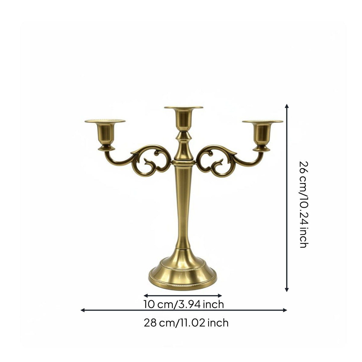 3-Arm Candelabra Elegant Triple Candle Stand Stable Base for Wedding, Hotel