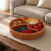 Compartment Fruit Tray Vintage Design Woven Snack Basket Lightweight