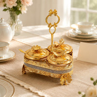 Condiment Jar Holder Ornate Lidded Jar Set Decorative Cutout for Serving