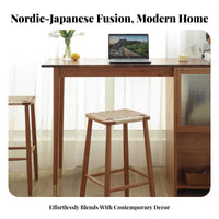 Backless Woven High Seat Vintage Design Bar Stool Tapered Legs for Cafe, Pub