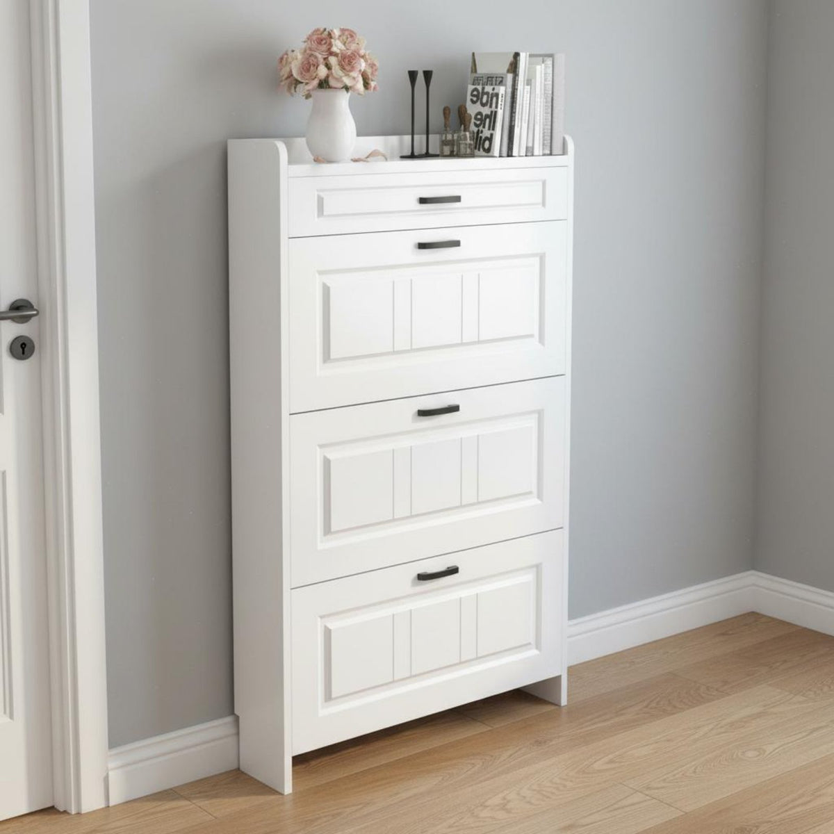 Tipping Footwear Storage Unit Tip-Out Drawers Flip Drawer Footwear Storage Unit Large Capacity for Apartment Dwellers, Homeowners, Hallway