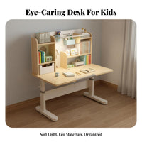 Kids Desk and Chair Set Solid Wood Construction Height Adjustable Study Desk Rounded Corner Design children's Writing Table for Girls, Home, Playroom