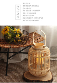 Handwoven Bamboo Floor Lantern Candle Holder for Garden and Decor