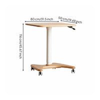 Height Adjustable Rolling Desk Space Saving Pneumatic Lift Side Table Sturdy Construction Rolling Bedside Table for Adults, Remote Workers, Study Room