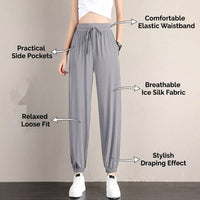 Gym Joggers for Women UK with Ice Silk Material for Running, Lightweight Ladies Trousers with Drawstring Waist, in Thin