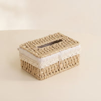 Tissue Box Cover Woven Tissue Box Holder Rattan-Style for Desk