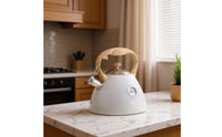 Whistling Tea Kettle Woodwooden-Finish Tea Kettle with Whistling Spout Rust Resistant Cookware for Homeowners
