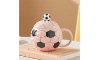 Football Shaped Cup with Lid 400ml Capacity Soccer Ball Mug Creative Design Soccer Football Mug for Kids, Desk Decoration, Office