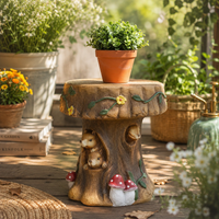 Animal Themed Stool Weathered Look Squirrel Carved Stool Hand Painted Outdoor Decor for Courtyard, Park