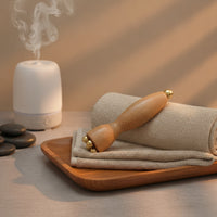 Wooden Facial Massager with Brass Tips Two-sidedEnded Facial Massage Tool with Brass Balls Handheld Rounded for Self-Care