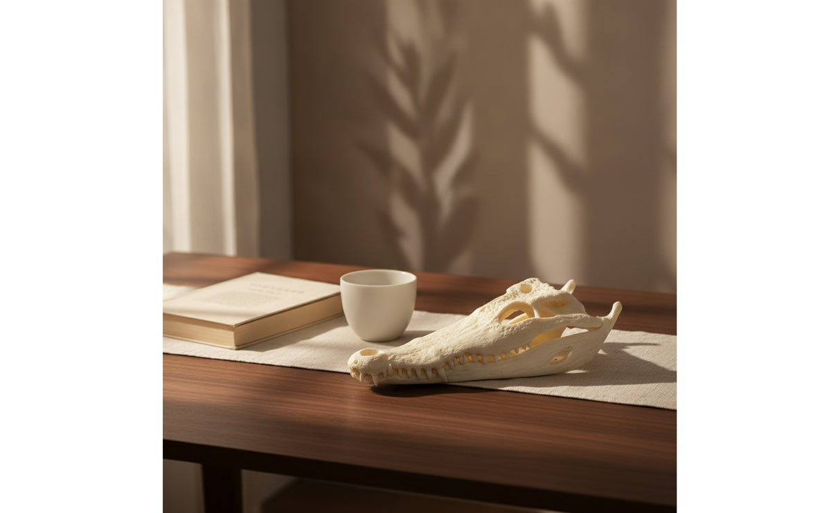 Resin Crocodile Skull Ornament Bone-Like Crocodile Skull Tabletop Sculpture Classy-Looking for Collectors, Decorators, Living Room, Study, Tea Table