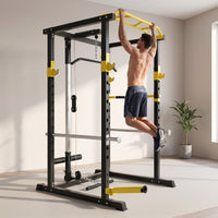 Strength Rack with Cable Pulley Full-Frame Complete Strength Rack Multiple Grip Home Workout Station for Strength Trainers, Weightlifters
