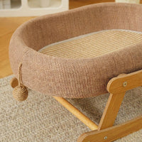Cat Scratcher Rocking Bed with Wood Frame, Scratching Board and Cat Swing for Indoor Use, Warm Winter Cat Bed for Kitten Warmth