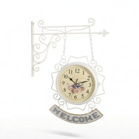 Double-Sided Wall Clock with Bracket Decorative Train Station Clock Analog for Hallway, Living Room