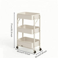 Rolling Cart with Mesh Baskets Space-Saving 3-Tier Rolling Cart Compact Portable for Students, Kitchen, Bedroom