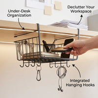 Iron Hanging Basket for Kitchen Cabinet Storage, No Drill Shelf Organizer with Hook-On Design, Stainless Steel Wire for Bedroom