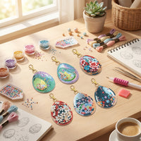 6pcs Easter Crystal Mosaic Keychain Sparkling Rhinestones Single S DIY Easter Egg Keychain Kit 5D Double-Sided Gem Painting Charm for Kids, Keychains