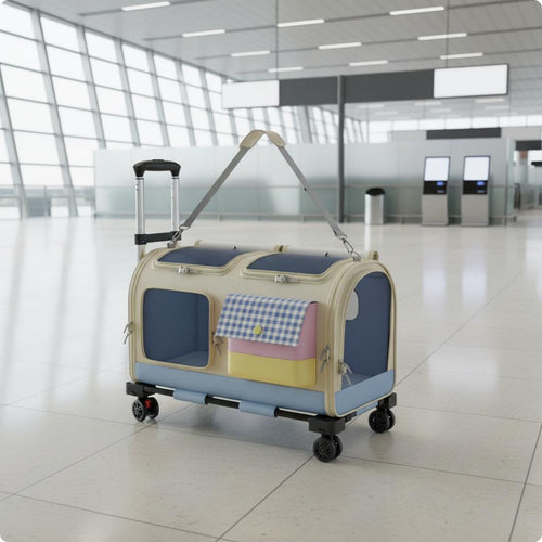 Feline Rolling Suitcase Lightweight Pet Rolling Suitcase Hard-Sided for Outdoor