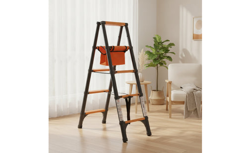 Compact Step Ladder with Tool Pouch Portable Double-Sided Ladder Sturdy Step Stool with Tool Bag Stable for Renters, Kitchen