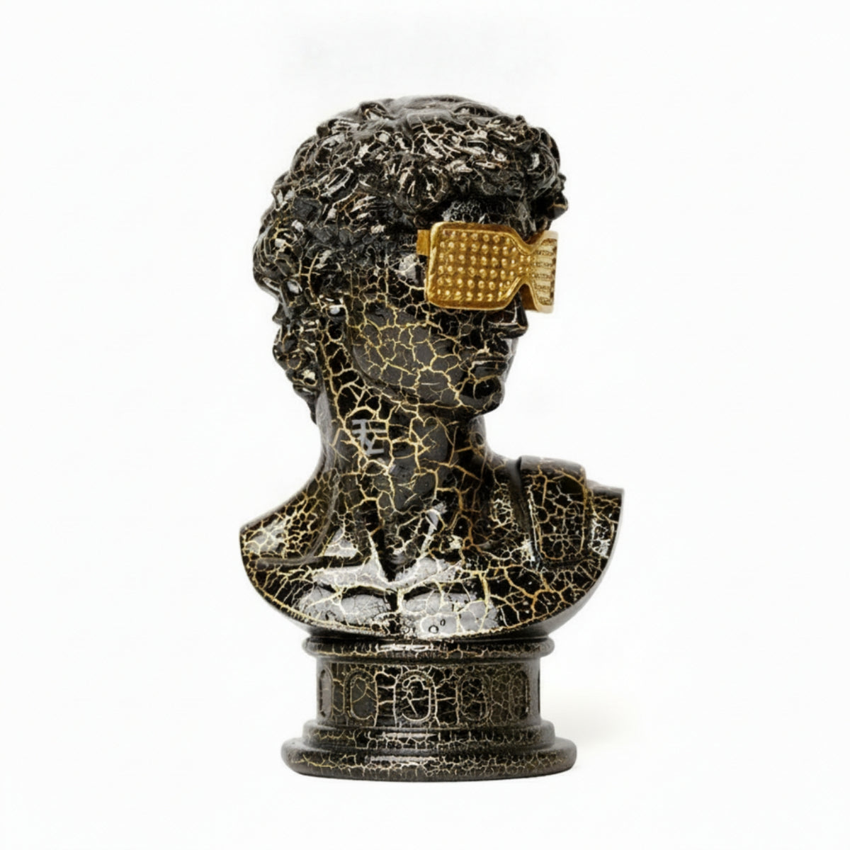 Bust with Glasses Crackle-Finish Male Bust Compact for Tabletop, Home Decorators