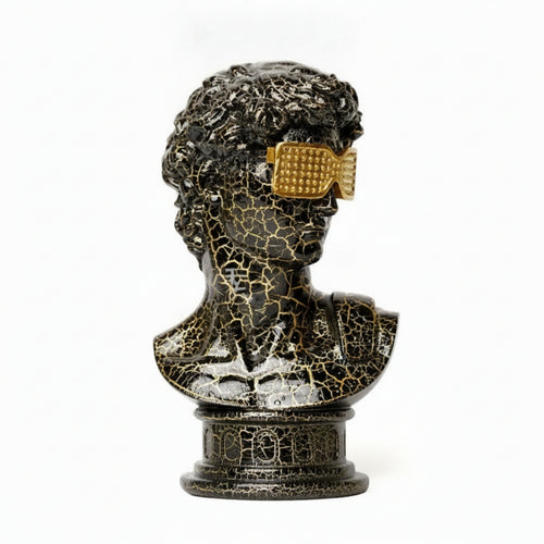 Bust with Glasses Crackle-Finish Male Bust Compact for Tabletop, Home Decorators