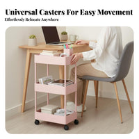 3-Tier Narrow Trolley Slim Design 3-Tier Rolling Shelf Easy Assembly for Renters